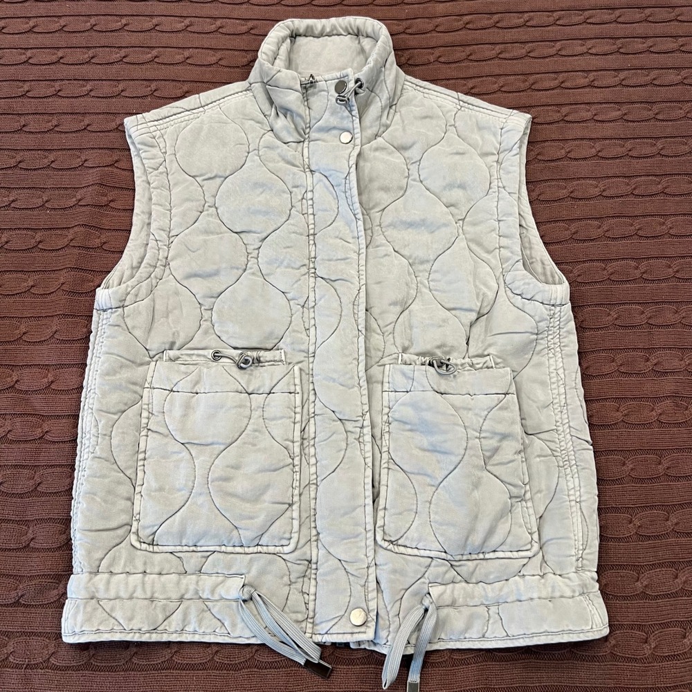 Tribal Womens Quilted Vest Grey Lyocell Full Zip Snap Front 1988O-8070 XS‎